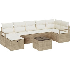 Rantry 8-teiliges Garten Sofa Set mit Kissen Beige Poly Rattan, 2-Sitzer Garten Sofa mit Kissen Beige Poly Rattan Gartenlounge Model3359210