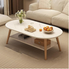 Minimalistischer, ovaler Couchtisch mit 2 Etagen, moderner Wohnzimmer-Tisch, 80 x 40 cm, weißer Ausstellungstisch für Schlafzimmer und Wohnzimmer, stilvolles funktionales Design