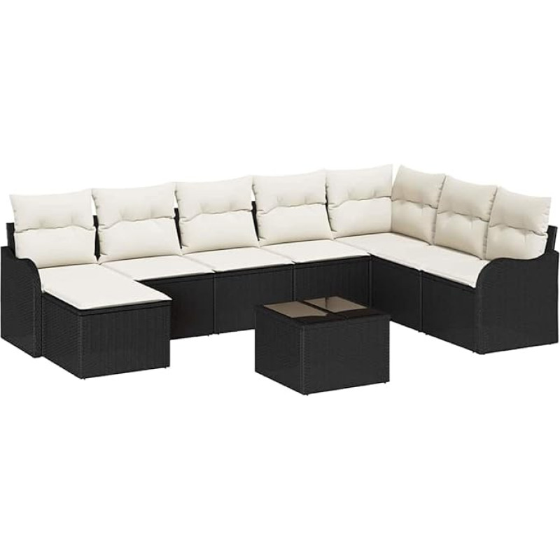 Rantry 8-teiliges Garten-Sofa-Set mit Kissen, braun, Poly-Rattan, 2-Sitzer Garten-Sofa mit Kissen, schwarz, Poly-Rattan Gartenlounge Model3345827