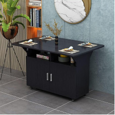 Pikendatav söögilaud ratastega, kokkupandav käsitöölaud väikestesse ruumidesse, hoiulahendus, must viimistlus (A100x70cm)