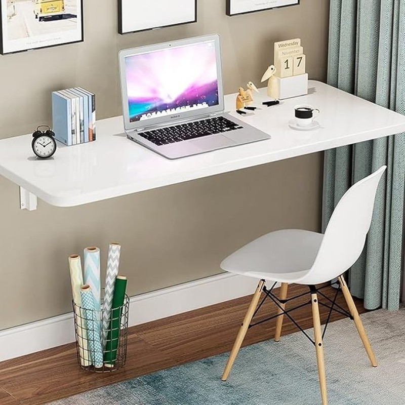 Weißer Klapptisch, an der Wand montierter Computertisch, Arbeitsplatz, klappbarer Wandtisch aus Holz für Küchen-Esstisch, klein, platzsparend, mehrere Größen optional, herunterklappbarer Sch