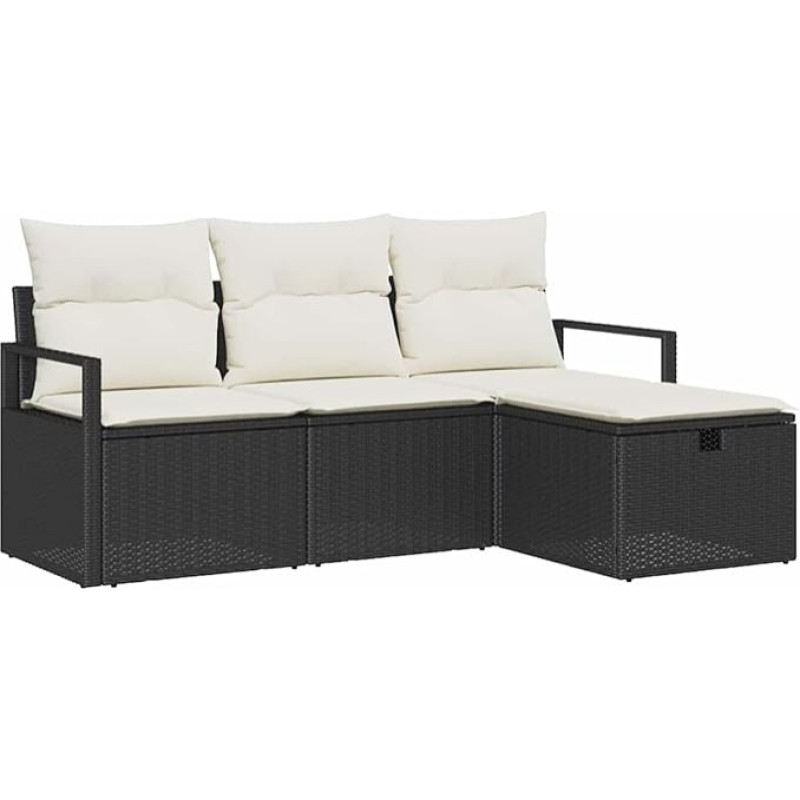 Rantry 4-teiliges Garten Sofa Set mit Kissen Schwarz Poly Rattan, 2-Sitzer Garten Sofa mit Stauraum & Kissen Schwarz Poly Rattan Gartenlounge Model3360478