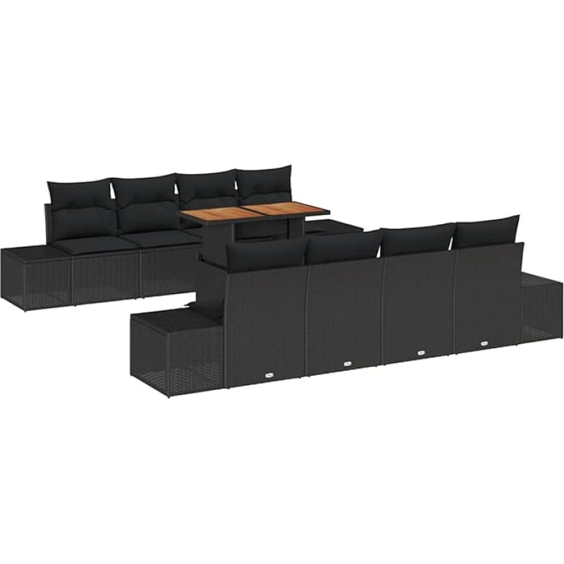 Rantry 7-teilige Garten Sofa Set mit Kissen schwarzes Poly Rattan Gartenlounge Model3358676