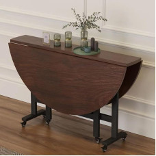 GODFSAHG Klappbarer Küchentisch mit verstellbaren Fußpolstern, Esstisch mit 6 ausziehbaren Rädern, Halterung aus Kohlenstoffstahl, Tragkraft bis 400 kg, Walnuss-Finish, vielseitiger 3-in-1-