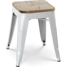 Kosmi - Tööstuslik stiilis mattvalge metallist ja heledast puidust istme - ilma seljatoeta - kõrgus 46 cm