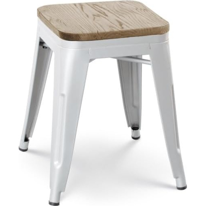 Kosmi - Tööstuslik stiilis mattvalge metallist ja heledast puidust istme - ilma seljatoeta - kõrgus 46 cm