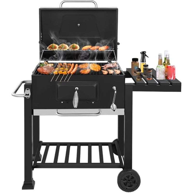 Holzkohlegrill für den Außenbereich mit Beistelltisch - Familienterrassen-Grill, tragbarer Campinggrill für Hinterhof-Kochausflüge, perfekt für Heckklappe und Versammlungen im Freien