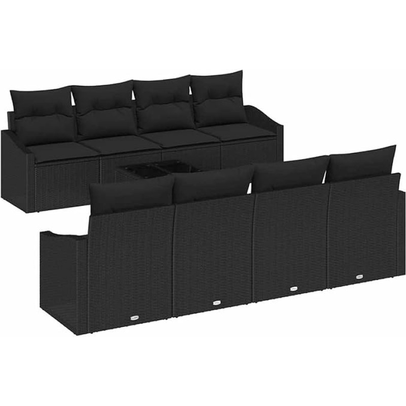 9-teiliges Garten Sofa Set mit Kissen Schwarz Poly-Rattan Gartenlounge Model3346653