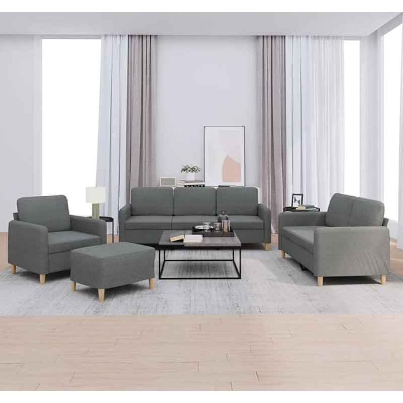 Dunkelgrauer 3-teiliger Stoff-Sofa-Set mit Fußhocker, 110 kg pro Sitz - Wohnzimmermöbel Model3202063