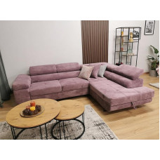 Aston nurgadiivan magamisfunktsiooniga ja voodikastiga, elutuba, Corduroy kangas, L-kujuline diivan voodikastiga, L-kujul, diivan magamisfunktsiooniga (roosa, Ottomani paremal)