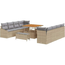 11-TLG. Garten-Sofagarnitur mit Kissen Beige Poly Rattan Akazie Gartenlounge Model3362637