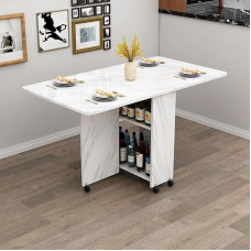Küchentisch mit Stauraum, Küchentisch für Wohnungen mit Rädern, klappbarer Basteltisch, rechteckige, klappbare Kartentische, kleine Tische für kleine Esszimmer, klappbarer Konsolentisch (wei