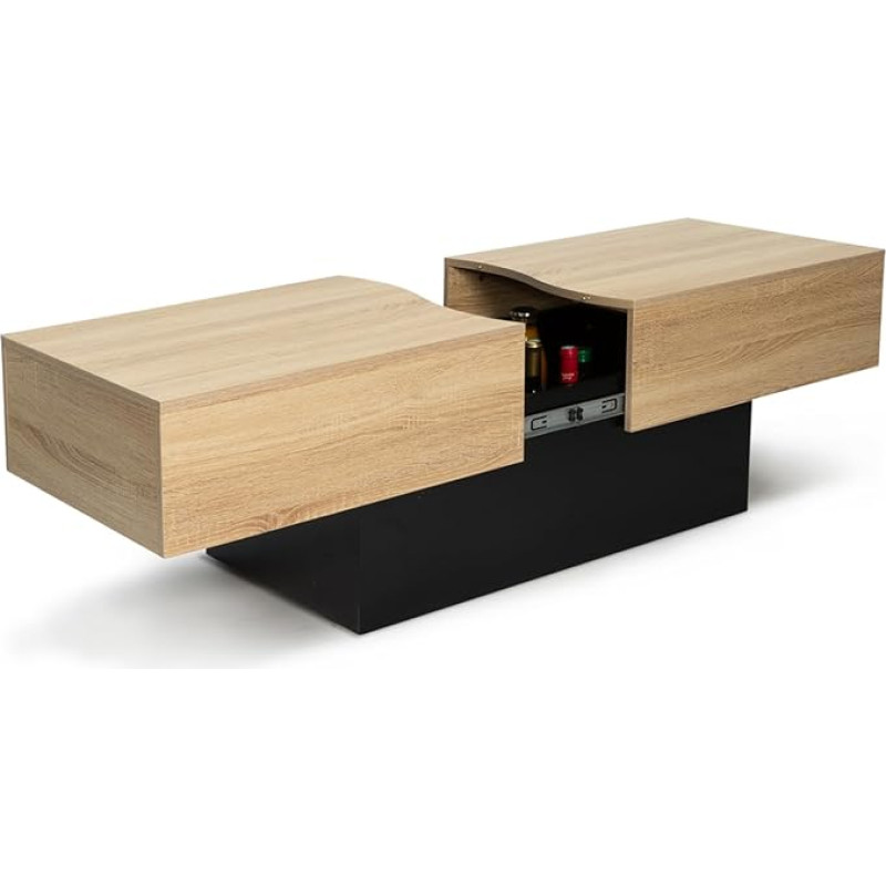 IDMarket - Marta pikendatav ristkülikukujuline kohvilaud, puit, must ja pööki efektiga