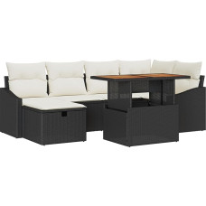 Homgoday 7-teiliges Garten Sofa Set mit Kissen Schwarz Poly Rattan Diivan Im Freien Model3360023