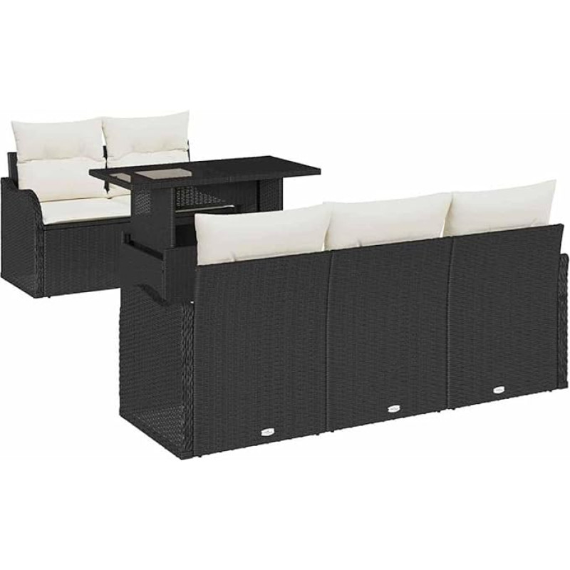 Rantry 6-teiliges Garten-Sofaset mit Kissen Schwarz Poly-Rattan, 2-Sitzer Garten-Sofa mit Kissen Schwarz Poly-Rattan Gartenlounge Model3348373