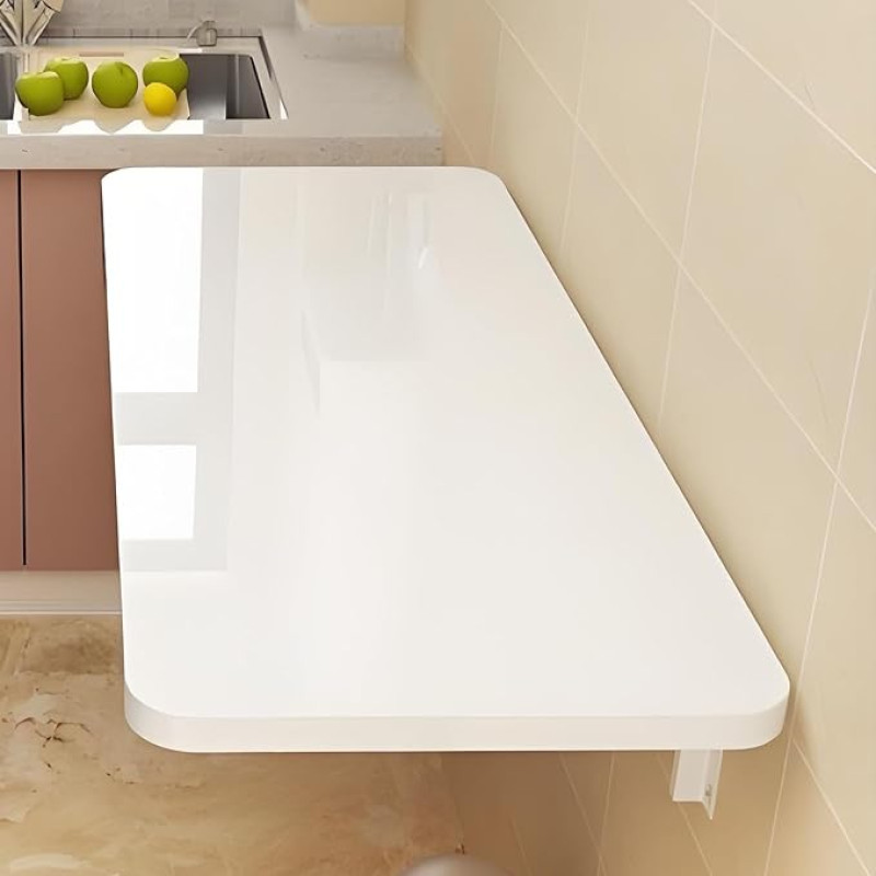 Wandmontierter Klapptisch Wandmontierter Klapptisch, Klappbarer Wandschreibtisch Funktioneller Hängeschreibtisch Klapptisch Wandmontage Mit Verstellbaren Stahlhalterungen Weiß L50xB30cm(L19.