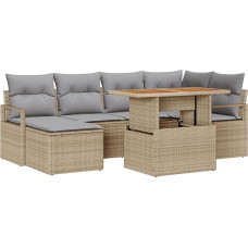 7-teiliges Garten Sofaset mit Kissen Beige Poly Rattan Gartenlounge Model3358471