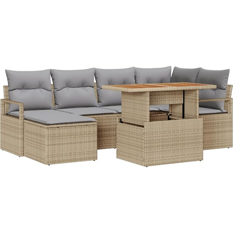7-teiliges Garten Sofaset mit Kissen Beige Poly Rattan Gartenlounge Model3358471