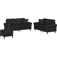 Vopese Schwarz Kunstleder 2-Sitzer-Sofa 120/140 cm mit Fußhocker - Wohnzimmer Komfort Model3202165