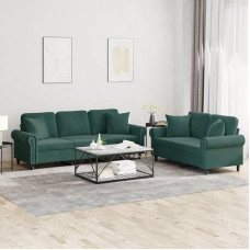 Homgoday 2-TLG. Sofagarnitur mit Kissen Polstersofa Diivan Couch Loungesofa Wohnzimmersofa Gästesofa Sofa Sitzmöbel für Wohnzimmer Empfang Büro Dunkelgrün Samt
