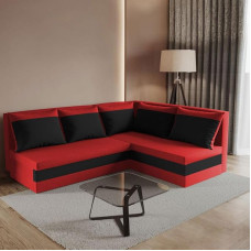 FORNIRO 24 Hugo L Ecksofa mit Schlaffunktion und Bettkasten - Stoff Komfort in Rot-Schwarz, 206 x 165 cm L-kujuline diivan, ausziehbar mit hochelastischem Schaumstoff und Plüschbezug
