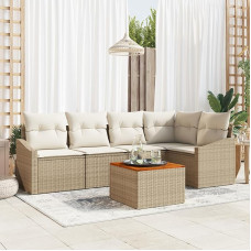6-TLG. Garten-Sofagarnitur mit Kissen Beige Poly Rattan