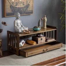 Idamaine kohvilaud 3-tasandiline altarilaud vaimse Puja laua jaoks, millel on sahtli laua peal hoiulaud elutuppa idamaise stiili kohvilaudade kabinetile looduslik bambus