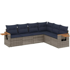 6-TLG. Garten-Sofagarnitur mit Kissen Grau Poly Rattan Gartenlounge Model3226845
