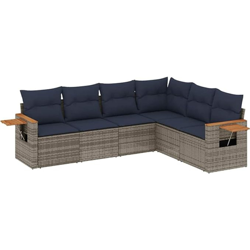 6-TLG. Garten-Sofagarnitur mit Kissen Grau Poly Rattan Gartenlounge Model3226845