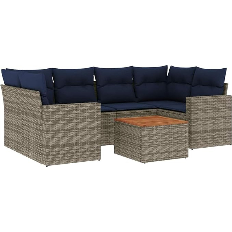 7-TLG. Garten-Sofagarnitur mit Kissen Grau Poly Rattan Gartenlounge Model3256355