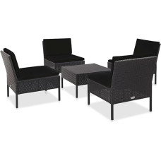 ARKEM 5-osaline aia diivanikomplekt koos padjadega Poly Rattan Must elamusmaastik magamisfunktsiooniga