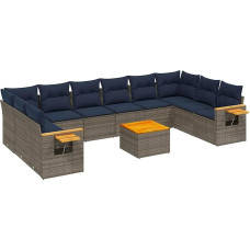 Rantry 11-TLG. Garten-Sofagarnitur mit Kissen Grau Poly Rattan Gartenlounge Model3227174