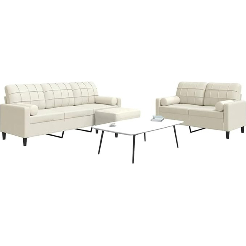 Homgoday Creme Samtsofa 2+3 Sitze, Bequem & Modern, inkl. Hocker & Nackenrollen Model3278429