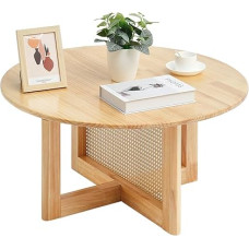 VEVOR Ümmargune rotangist puidust kootud kohvilaud kummipuidust laega Modernne Boho kohvilaud (85 x 85 x 42 cm) koos hoiuruumiga ja naturaalsete puitjalgadega elutuppa magamistuppa