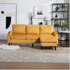 NADEUSAK diivan koos tugitooliga, panipaik, 4-kohaline, mugavad käetoed, joogihoidja, küljetaskud, vastupidavad plastjalad, sametkate, 80 x 200 cm (kollane)