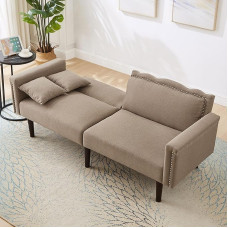 2-kohaline diivan magamisfunktsiooniga, kokkupandav diivan reguleeritava seljatoega, lamamispind 157 x 89 cm, puuvillane linasest kangast (antiikpruun).