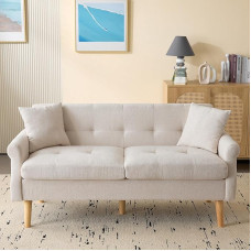 Kaasaegse disainiga polsterdatud mööbel Chenille kangast kahekordne diivan Paksude padjadega polsterdatud diivan, mis sobib elutuppa magamistoas korterisse (beež)