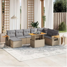 Set Schlafsofa, 8-teiliges Gartensofa-Set mit beigefarbenen Kissen aus Polyrattan, Sofa für Wohnzimmer, Gartensofa, modernes Sofaset für den Außenbereich, Möbel Modell 3273635