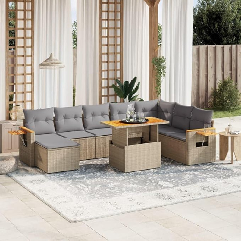 Set Schlafsofa, 8-teiliges Gartensofa-Set mit beigefarbenen Kissen aus Polyrattan, Sofa für Wohnzimmer, Gartensofa, modernes Sofaset für den Außenbereich, Möbel Modell 3273635