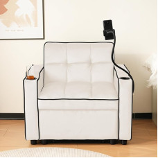 Pikendatav ühekohaline diivanvoodi, 83 x 167 x 76 cm, tassihoidjate ja mobiiltelefoni hoidjaga, diivanipool, magamistool, tugitool, sobib ideaalselt väikestesse ruumidesse (beež)