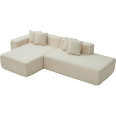 Nurgadiivan, magamisfunktsiooniga diivan, L-kujuline elamismaastik koos voodikastiga, 5-kohaline kompressiivne diivan, kaasaegne, minimalistlik diivanikomplekt, lambavillane diivan, beež