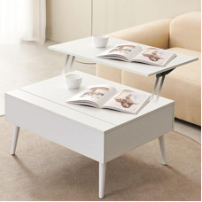 Couchtisch mit Lifttop, höhenverstellbarer Klapptisch, modernes rechteckiges Hochglanzdesign und Wartebereich, stabiilne Metallbeine, multifunktsionaalne