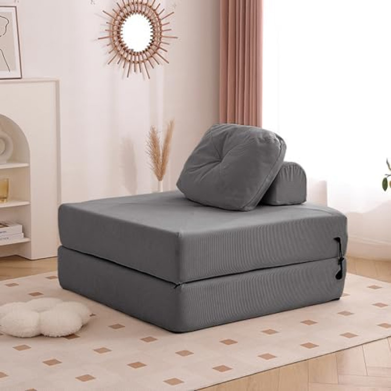Kokkupandav diivan Diivan Memory Foam koos padjaga Magamistool Lazy Couch Triple Futon Convertible Guest Beds Washable Cover Grey 80cm