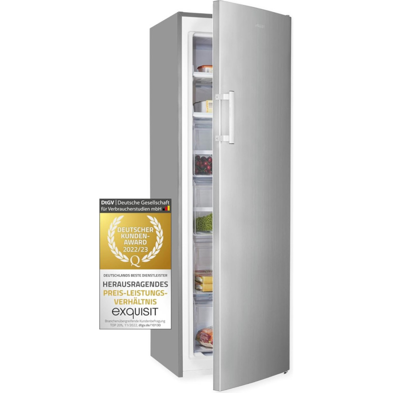 Exquisit Freezer GS271-NF-H-040D Inoxlook | No Frost | Net Capacity: 204 L | Temperature Control | Alarm