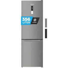 Heinrich´s Fridge Freezer Combination with 356 L Mega Total Volume, 260 L Cooling Volume 96 L Freezing Volume, LED Lighting, Door Hinge, Changeable, Quiet 37 dB, Fridge with Large Freezer Boxes (Inox)