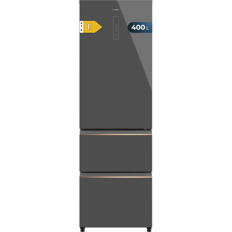 Cecotec Fridge with French Doors 400L Bolero Coolmarket Combi Fd 400 Grey Glass E. Premium Design, NoFrost System and Low Consumption Inverter Compressor with Low Consumption and Quiet Performance