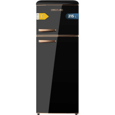 Cecotec Bolero CoolMarket 2D Origin 215 Black E Fridge with 2 Doors, 215 L, Height 148.2 cm and 55.2 cm Width, Light, Chrome Handle, Glass Compartments, Temperature Control, Black