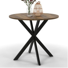 IDMarket - Alix ümmargune söögilaud 4-kohaline must tumedast puidust lauaplaadiga 80 cm