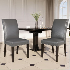 MODERION Parsons CY1122GY CY-1122-GY Söögitoolid naelapeadega Kunstnahast kate Massiivpuidust jalad 99 x 63 x 48 cm Kannab kuni 136 kg Lihtne kokkupanek Hall 2 tk komplektis