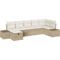 Rantry 7-teiliges Garten-Sofa-Set mit Kissen Beige Poly Rattan Gartenlounge Model3359400